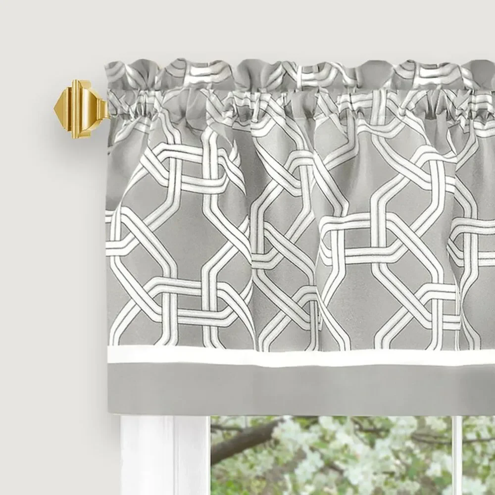 3 Pieces Two Tone Design Tier Panels and Valance Set for Windows, 58x36 inch Rod